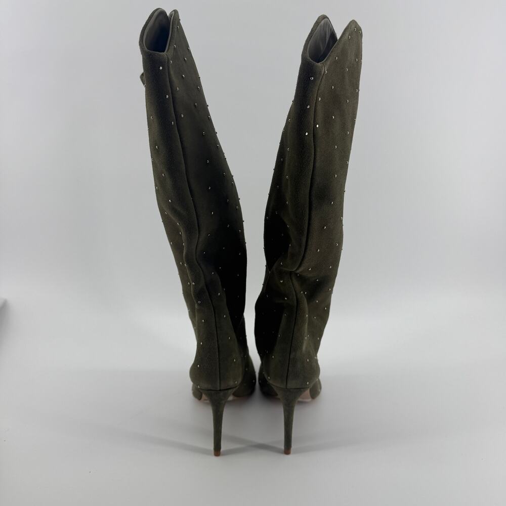 Schutz Maryana Aspen Suede Studded Heeled Boots - Womens 9 Olive Green NEW - Picture 4 of 9